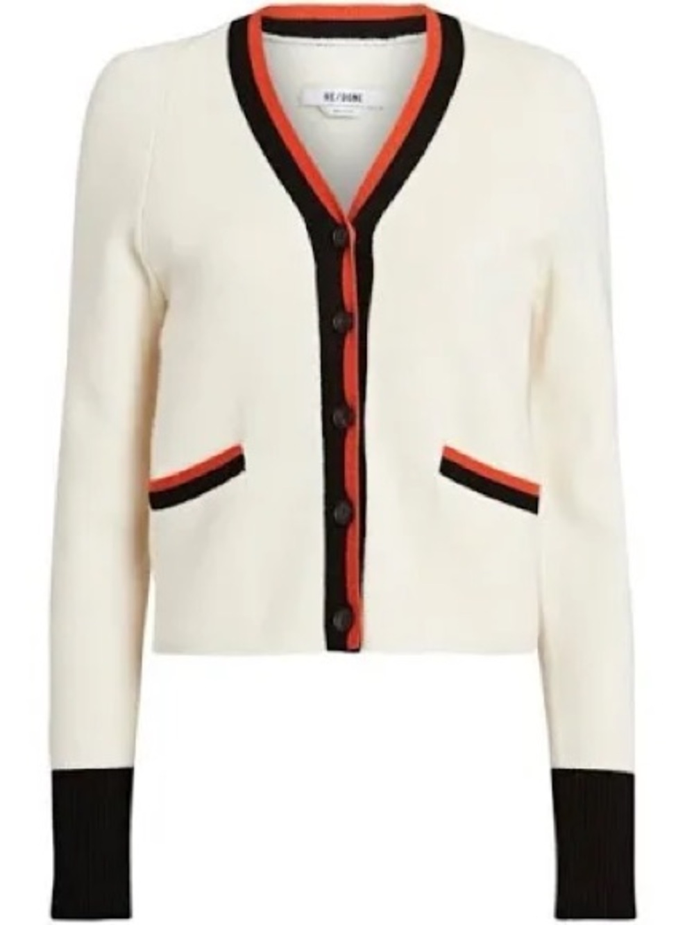 Re/Done Cream Cardigan with Black & Red Trim 60s slim